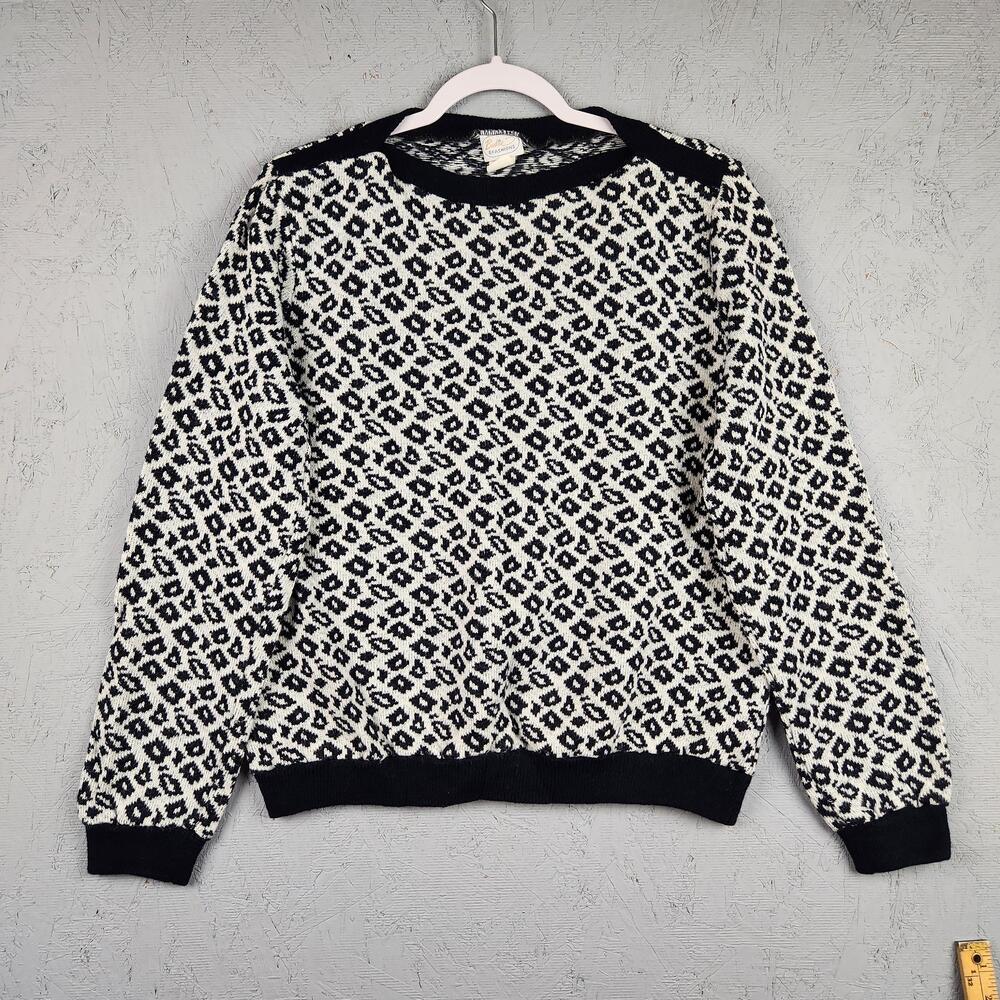Vintage Beeline Fashions Sweater Mens Large Geometric Knit USA 80s Animal Print